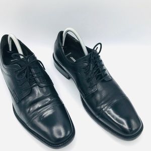 Johnston & Murphy Black Sheepskin Cap Toe Oxfords